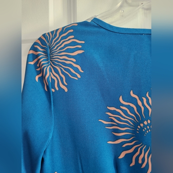 Loft Womens Iced Floral Flare Dress Peacock Blue Size 00P Long Sleeve EUC - Picture 7 of 7